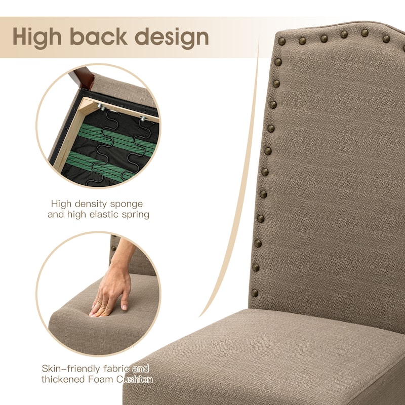 Glitzhome Modern High Back Linen Upholstered Dining Chairs with Adjustable Footpads