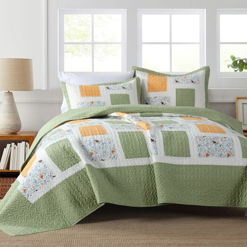MarCielo 3Pcs Handcrafted Christmas Patchwork Cotton Vintage Style Holiday Bedspread Set PW103 - King