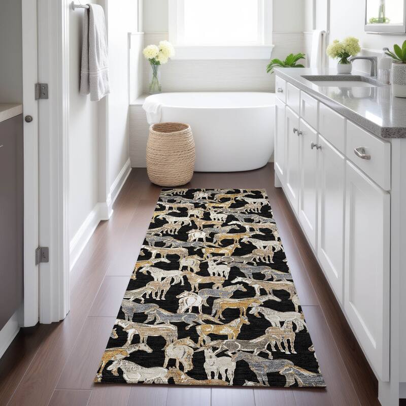 Machine Washable Indoor/ Outdoor Horse Herd Chantille Rug