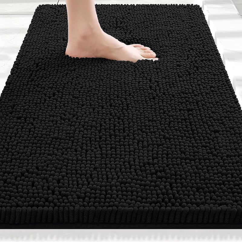 23"x15" - Large Black Soft Cozy Plush Chenille Bath Mat Bathroom Rug