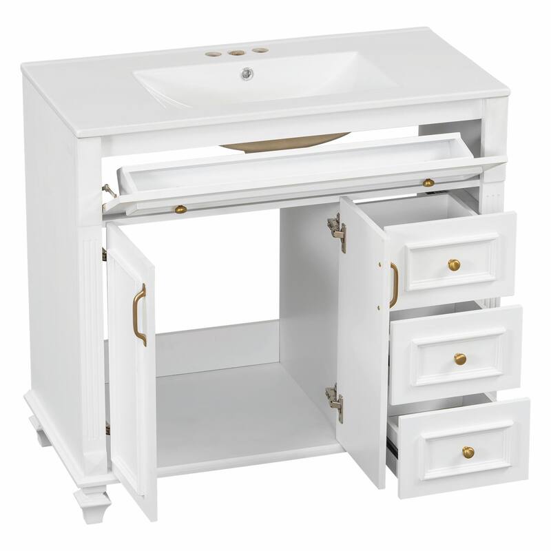 36" Bathroom Vanity with Sink, Cabinet, Flip-Out Drawer, 3 Drawers & 2 Soft-Close Doors