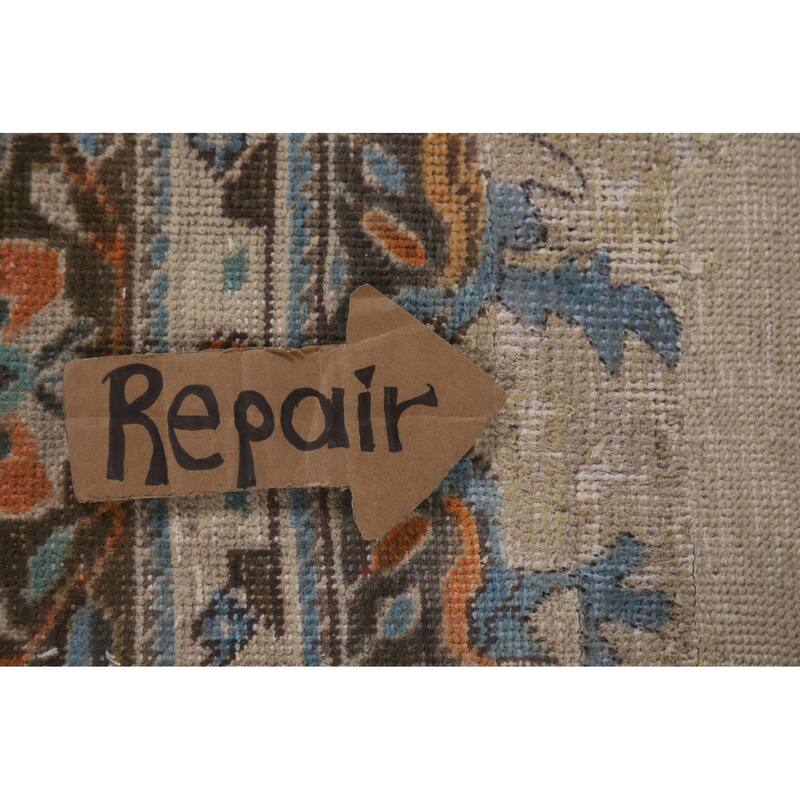 Hand Knotted Oriental 100% Wool Carpet Traditional Floral Beige & Ivories Tabriz Area Rug - 9' 8'' X 6' 5''