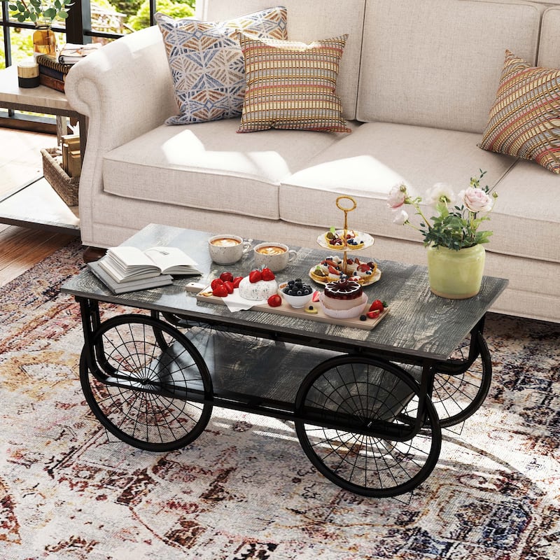 Modern Style Coffee Table Rectangle Coffee Table End Side Table Retro Design Coffee Table with Sturdy Base for Living Room Decor