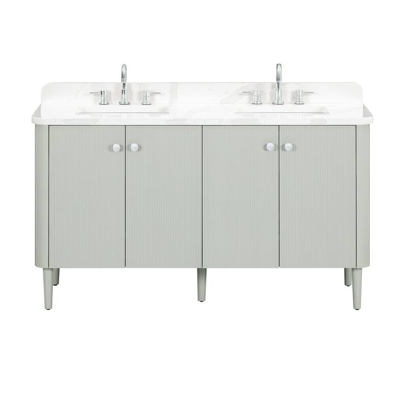 Haley Bathroom Vanity in Soft Sage with Alluring Quartz Top