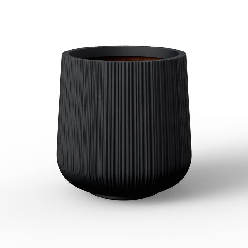 Concrete Round Planter Flower Pot with Drainage Holes - 13 x 13.5 - Matte Black(Enhanced Interior)