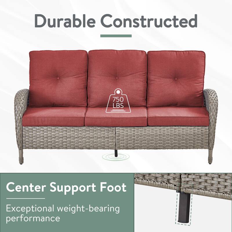 Outdoor Wicker Patio Sofa with Deep Seating