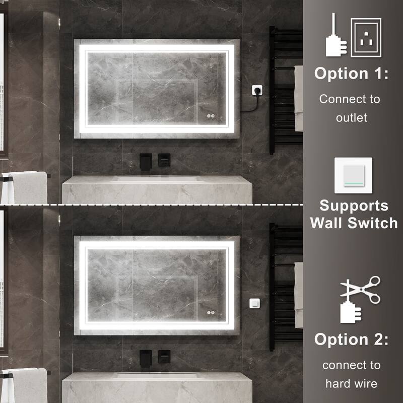 Retangular Wall Mounted LED Bathroom Mirror With Touch Switch Memory Mirror Anti-Fog (Horizontal/Vertical)