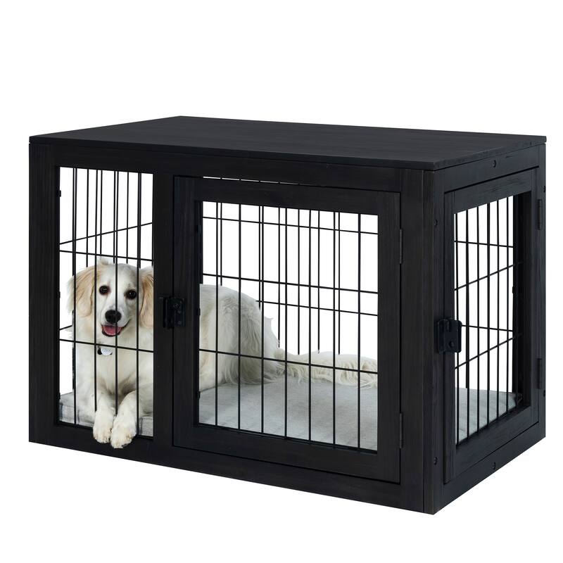 PETMAKER Furniture-Style Dog Crate with Double Doors and Cushion - Medium - Black