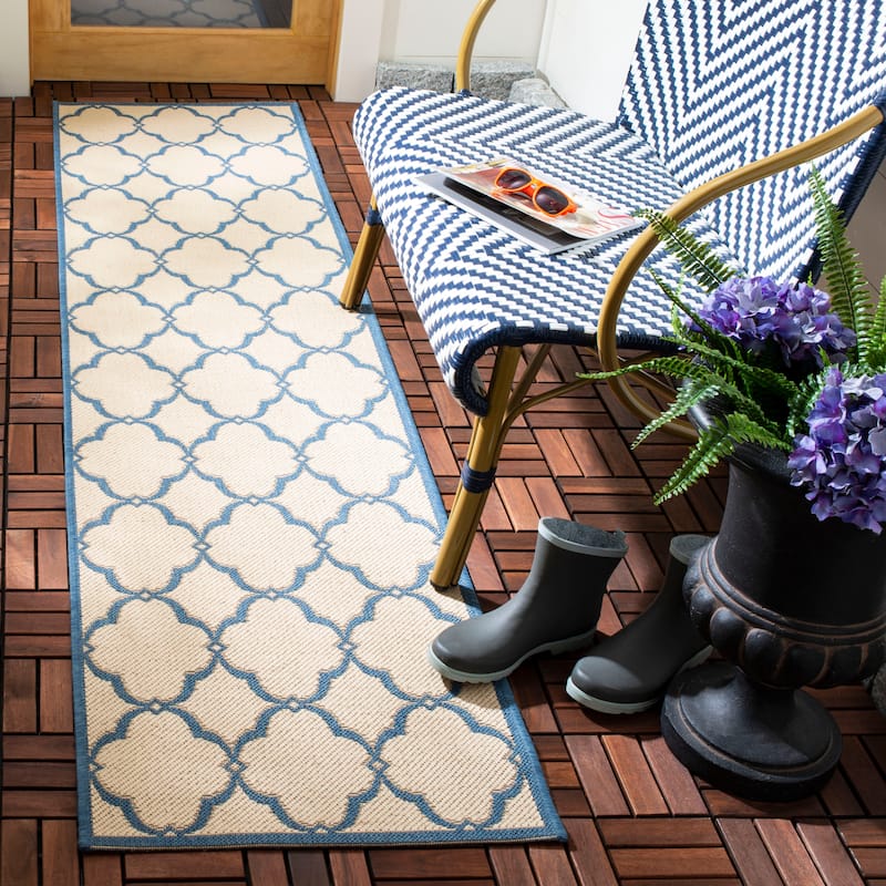 SAFAVIEH Beach House Caetana Indoor /Outdoor Waterproof Patio Backyard Rug - 2'2" x 6' Runner - Cream/Blue