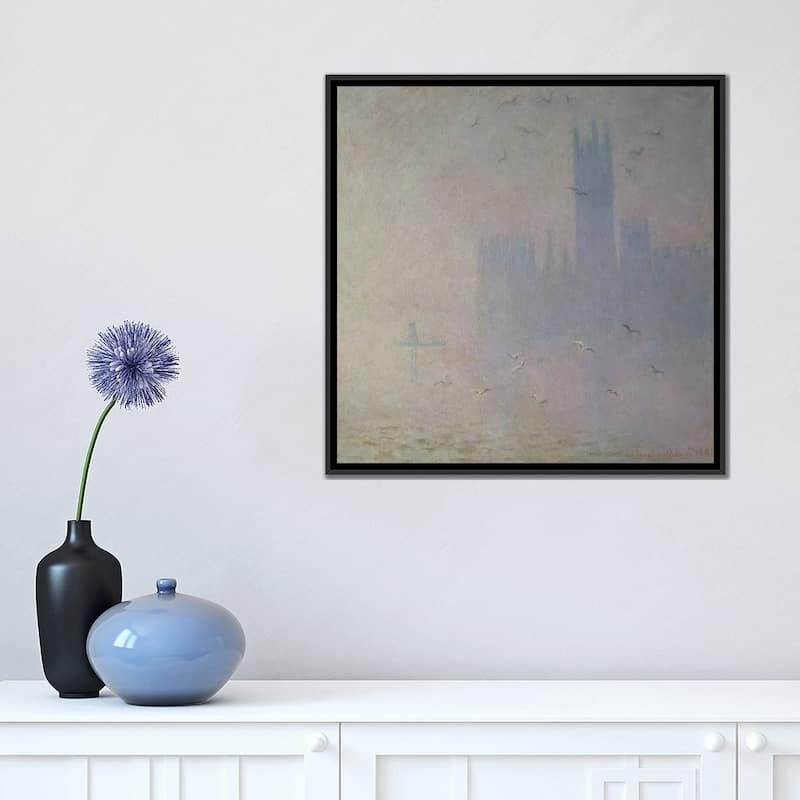 iCanvas "Seagulls over the Houses of Parliament, 1904" by Claude Monet Framed Canvas Print