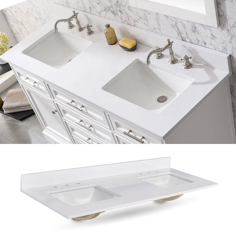 Icelume White 60 inch Cultured Marble Bathroom Vanity Top