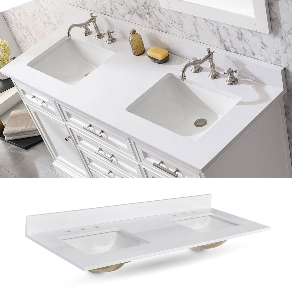 Icelume White 60 inch Cultured Marble Bathroom Vanity Top