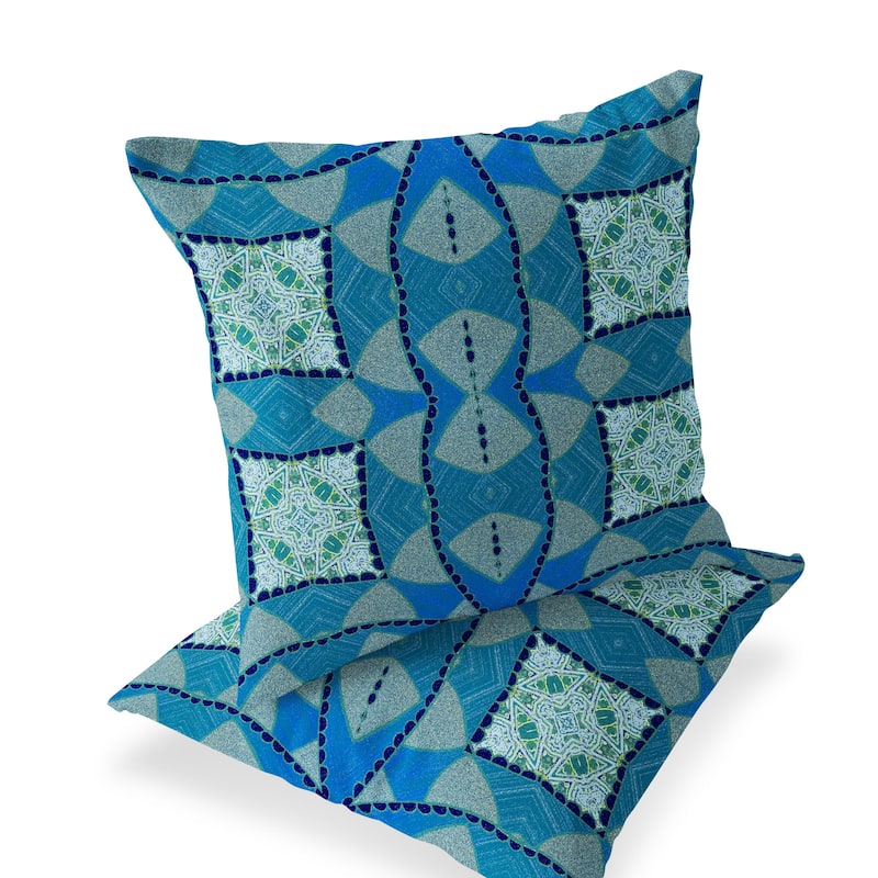 HomeRoots Set of Two 16" X 16" Blue and Green Blown Seam Eclectic Indoor Outdoor Throw Pillow - 16.00' X '16.00' X '5.00