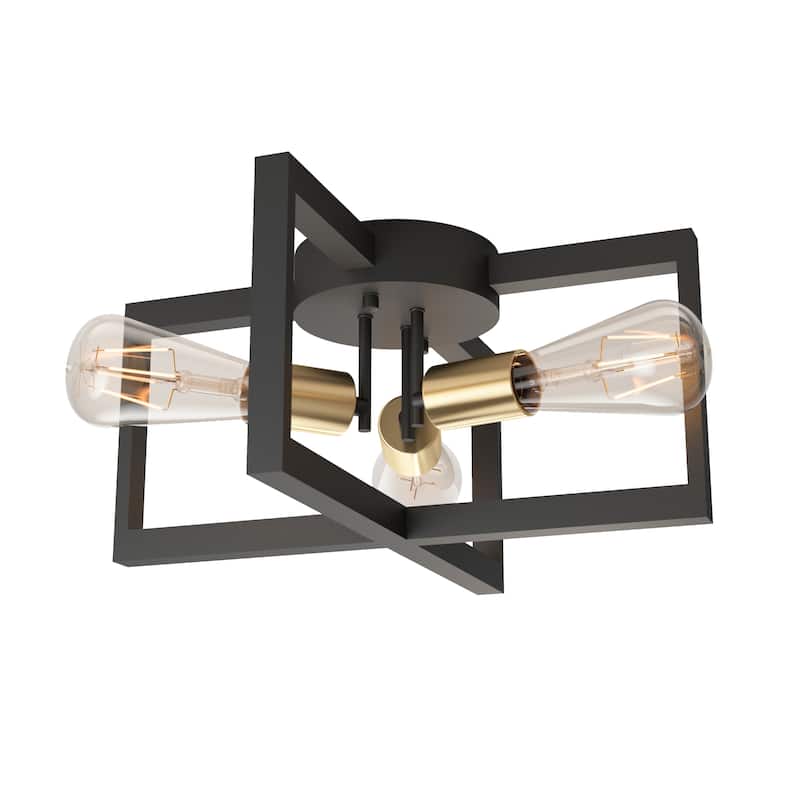 Artika Holt Semi-Flush Mount Ceiling Light Fixture, Black & Gold