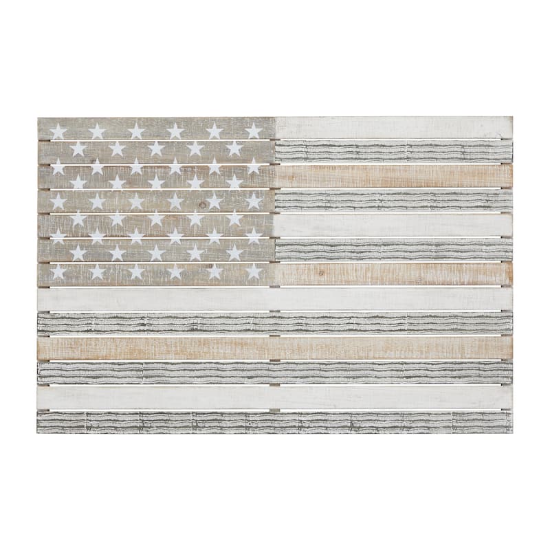 Wood American Flag Handmade Home Wall Decor - White - Roche River Decor - White