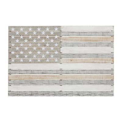 Wood American Flag Handmade Home Wall Decor - White - Roche River Decor