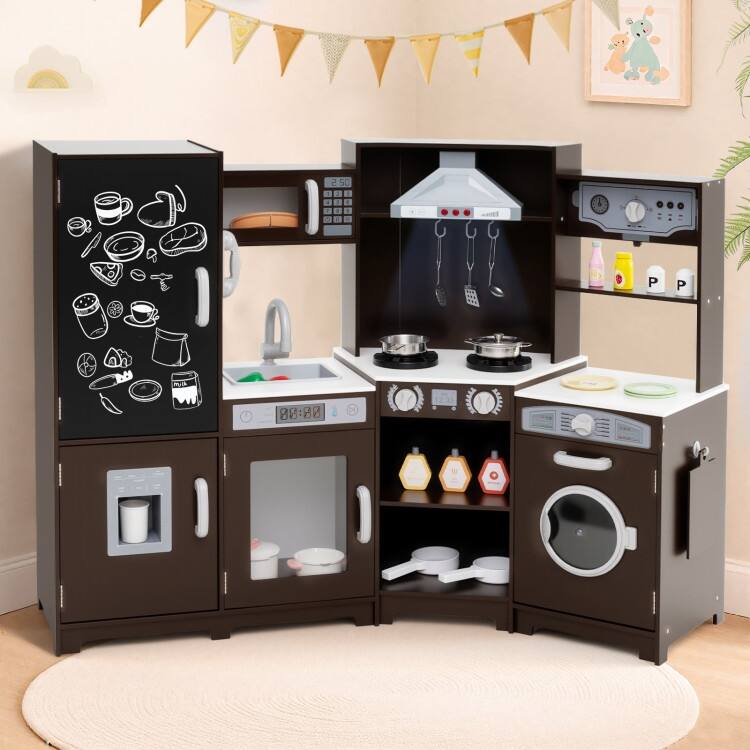 MDF Kids Corner Play Kitchen with Lights, Sounds and Ice Maker - 52" × 18.5" × 36"