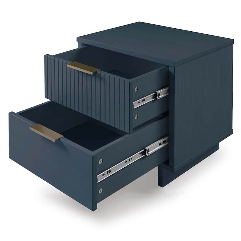 Manhattan Comfort Granville Mid Century Solid Wood 2 Drawer Nightstand Set of 2