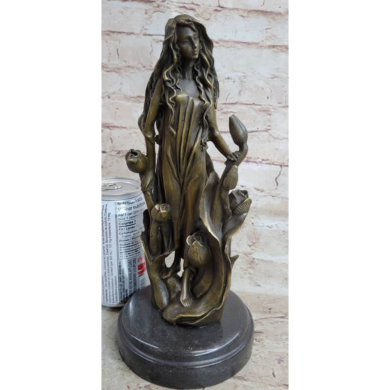 Western 100 Percent Pure Bronze Marble Art Flower Girl Sculpture Home Office Decor