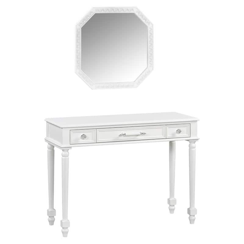 Retro Makeup Desk with Large Mirror, 3-Drawer Dressing Table