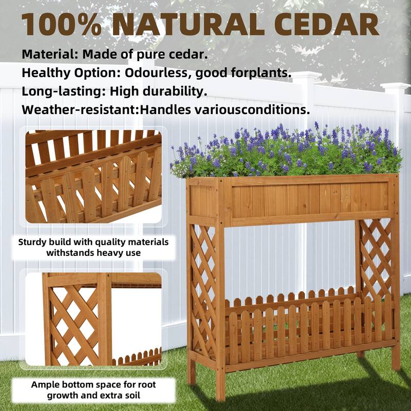 Wooden Planter Box 36 Inch Elegant Garden Patio Balcony Plant Container Durable Easy Assembly - 35.53x 12.6 x 35.43"
