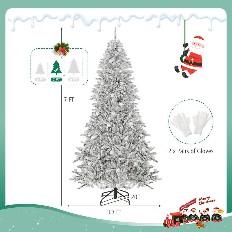 Costway 6/7/8 FT Snow-flocked Artificial Christmas Tree with 51/65/81 - Green & White - See Details