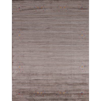 Striped Brown Gabbeh Indian Area Rug Hand-Knotted Wool Carpet - 8'1" x 9'8"