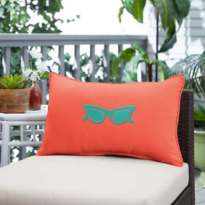 Sunbrella Canvas Melon Embroidered "Sunglasses" Indoor/Outdoor 13x20 Corded Lumbar Pillow (Single) - 13" x 20"