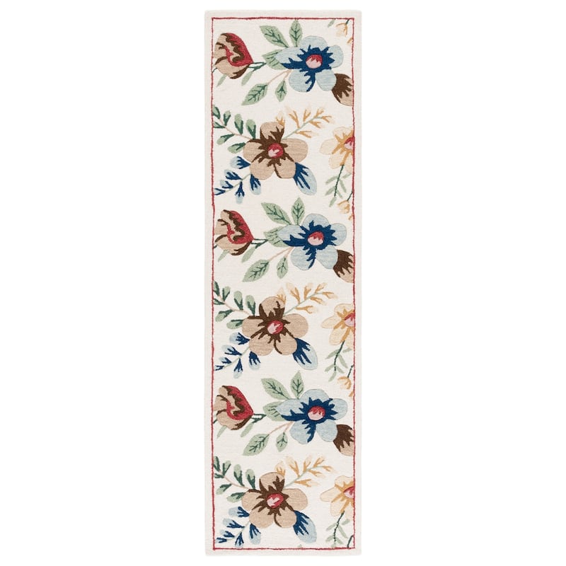 SAFAVIEH Handmade Blossom Geskea Modern & Contemporary Wool Rug - 2'6" x 8' Runner - Ivory/Blue