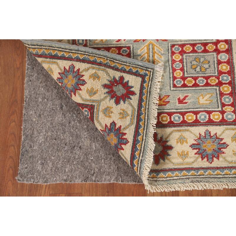 Geometric Kazak Runner Rug Handmade Traditional Blue Wool Carpet - 2'8" x 13'6"