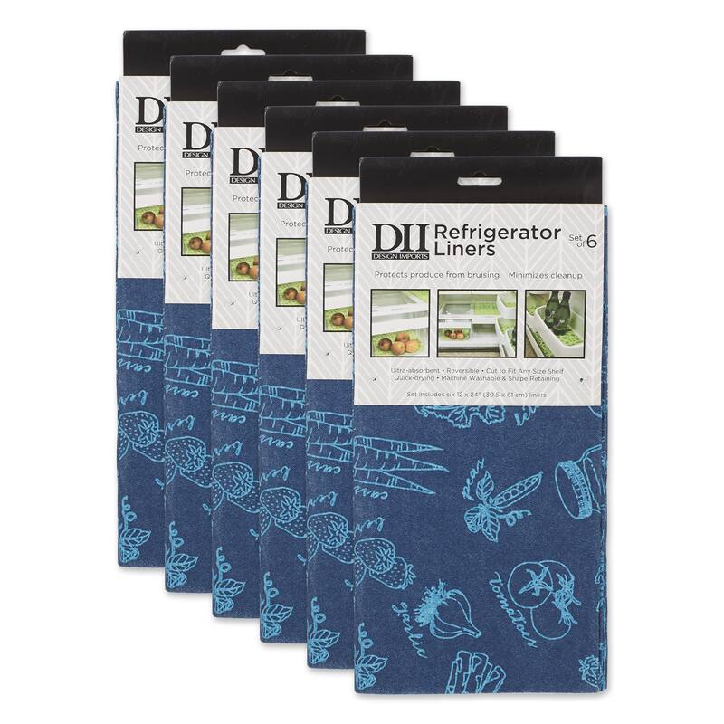 DII Nautical Blue Market Print Fridge Liner (Set of 6) - Nautical Blue Market
