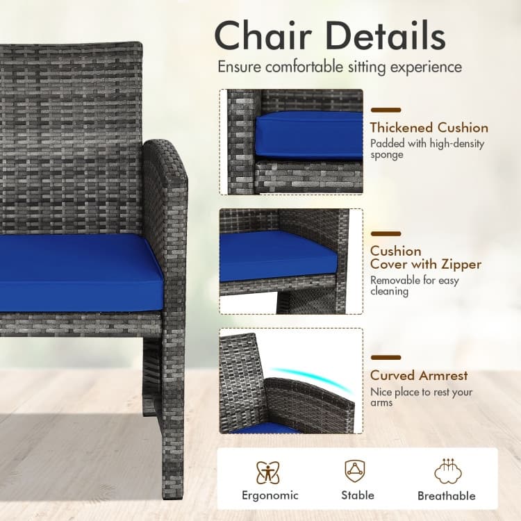 4 Pieces Patio Rattan Furniture Set with Glass Table and Loveseat - 43.5" x 25"x 31" (L x W x H)