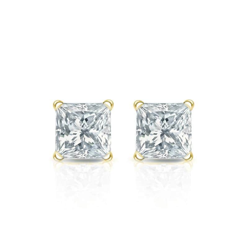 Auriya Plat Gold Lab Grown 0.40 carat TDW Princess Diamond Stud Earrings 4-Prong Martini Push-back