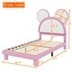 preview thumbnail 22 of 24, Upholstered Bed Frame with Cartoon Ears Shaped Headboard and LED Light Underneath, Twin/Full Size Platform Bed with Support Legs