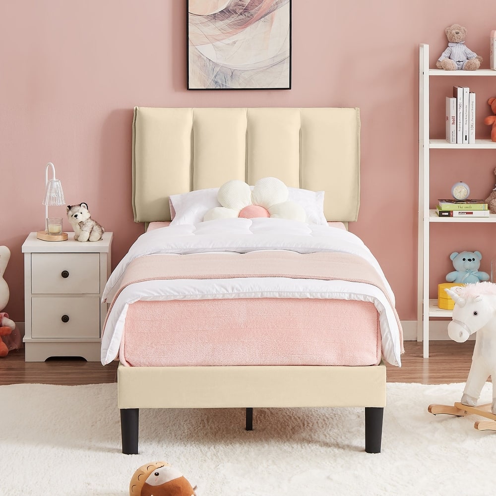 VECELO Tufted Upholstered Platform Bed Frame with Adjustable Height Headboard Twin/Full/Queen Size Beds