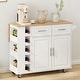 preview thumbnail 37 of 41, Rolling Kitchen Island on Wheels, Drop Leaf Kitchen Cart with Seating, Breakfast Bar Set with 2 Bar Stools and Wine Storage