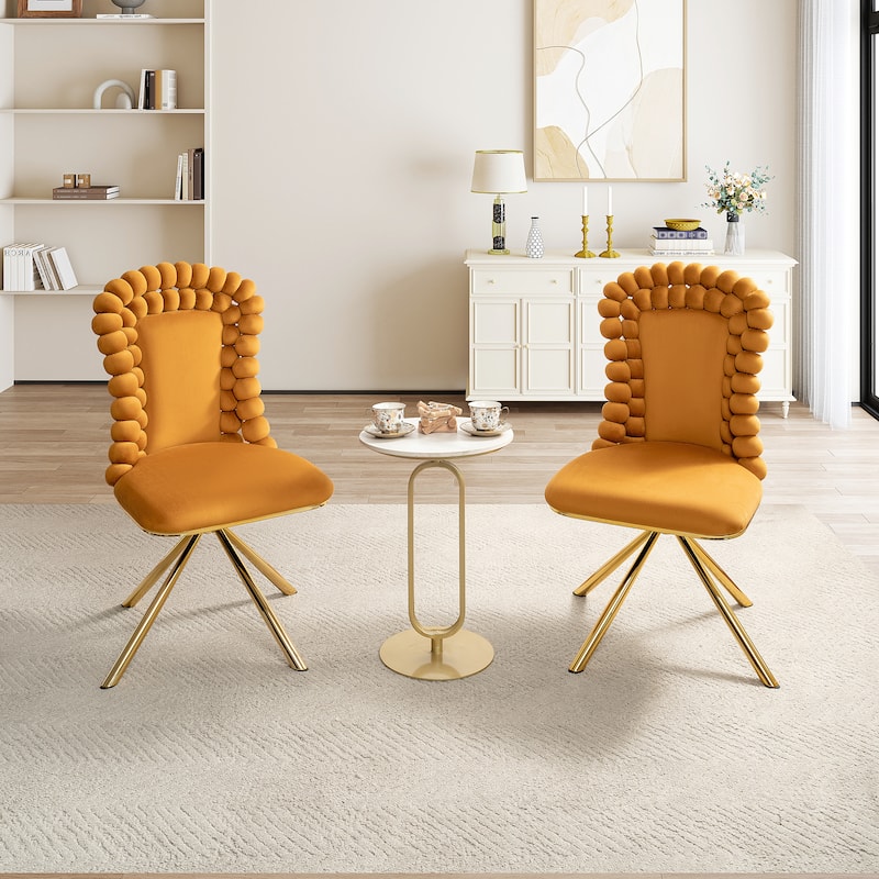 2-Piece Vanity Chair Dining Chairs, Velvet Accent Chairs Swivel Chair with Ball-Shaped Backrest