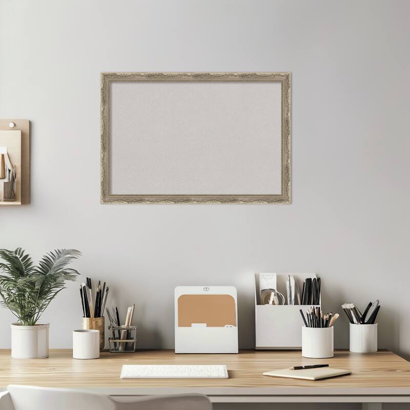 Mila Dark Silver Wood Framed Cork Board - Bulletin Board, Organization Board, Pin Board