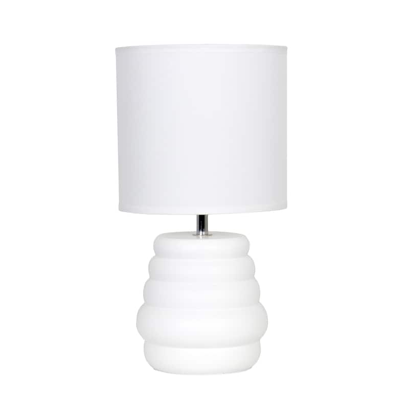 Stacked Ceramic Mini Table Lamp with Fabric Drum Shade Modern Sculptural Accent Lighting Compact Design - Off-White