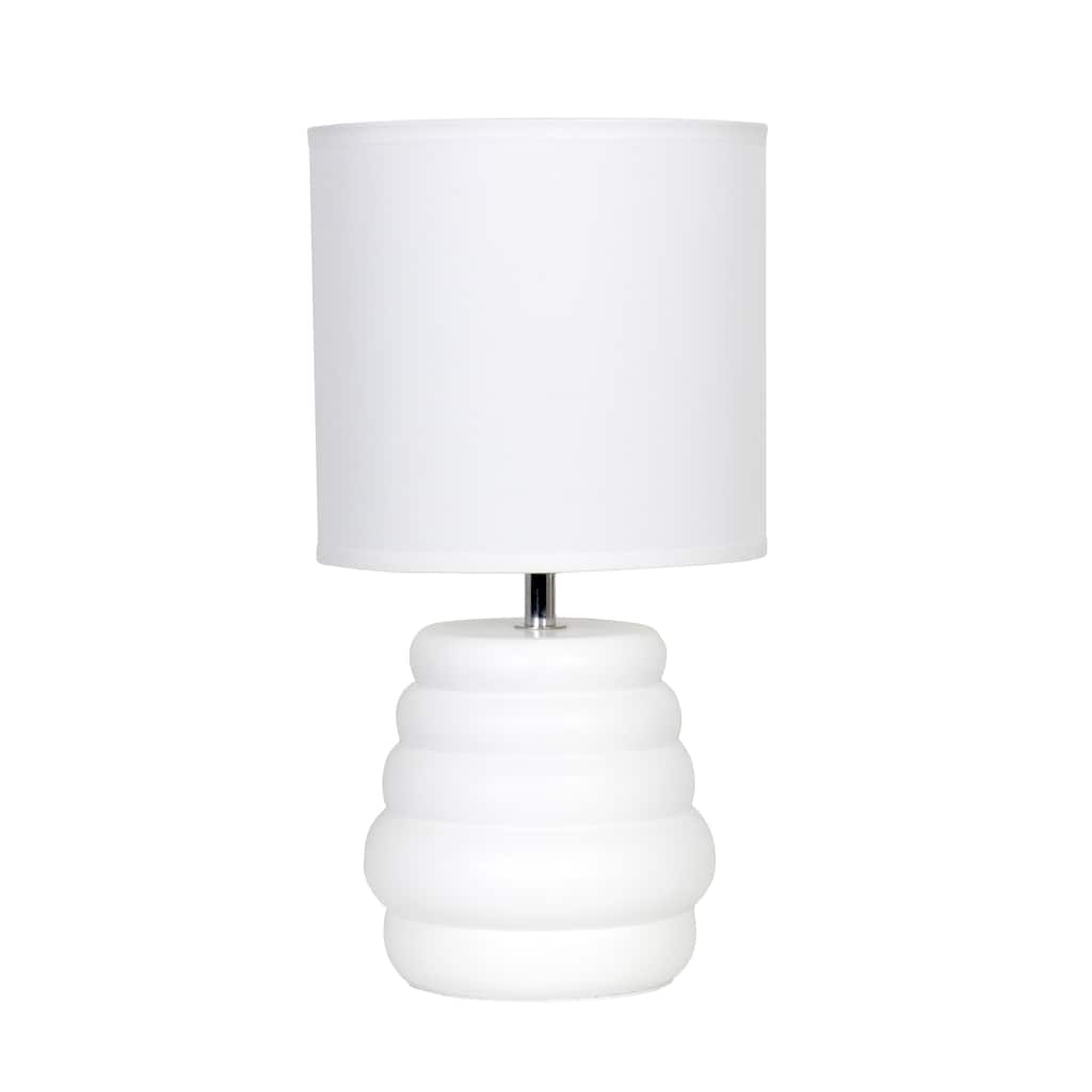 Stacked Ceramic Mini Table Lamp with Fabric Drum Shade Modern Sculptural Accent Lighting Compact Design
