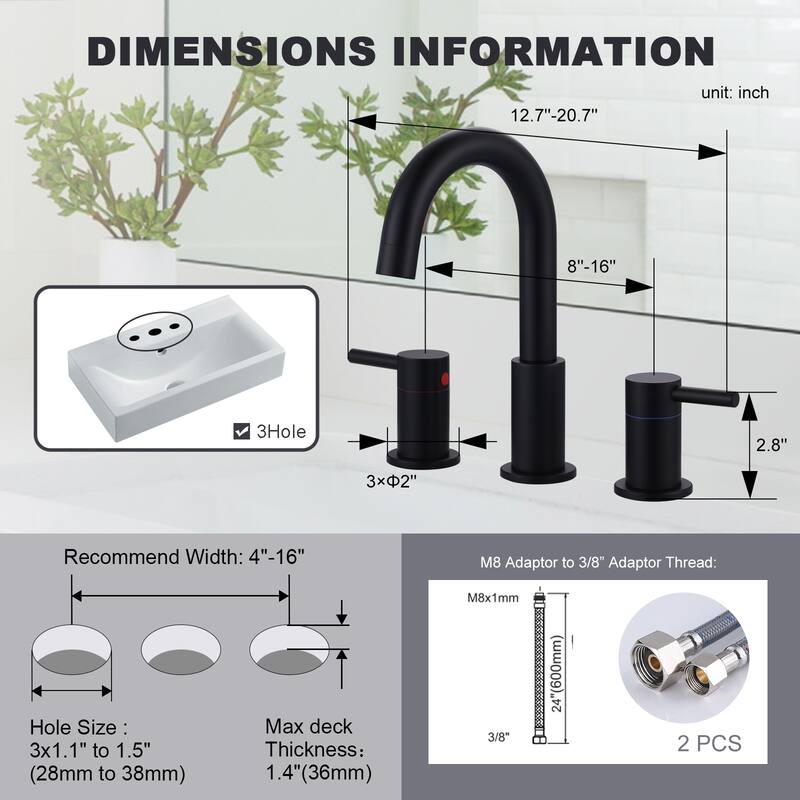 WOWOW 8 in. Widespread Double Handle Bathroom Faucet