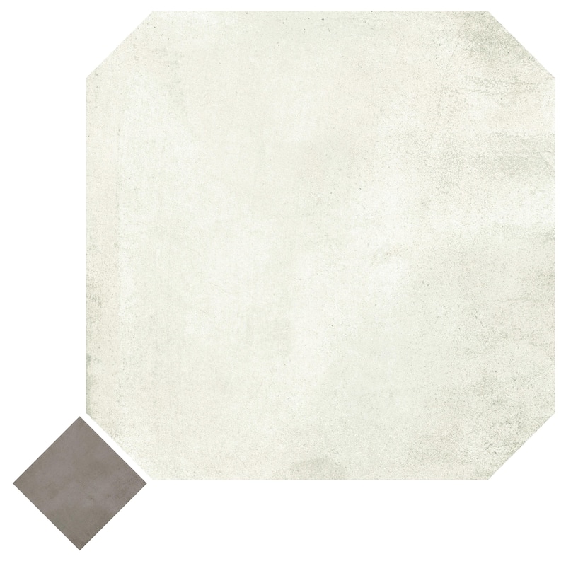Merola Tile Laverton Octagon Nieve with Taco Grafito 7-7/8" x 7-7/8" Porcelain Floor and Wall Tile