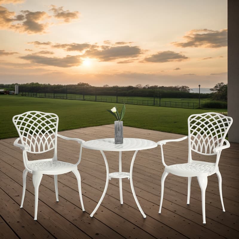 Aluminum Bistro Table and Chairs Set wUmbrella Hole(2 Chairs 1 Table) - White
