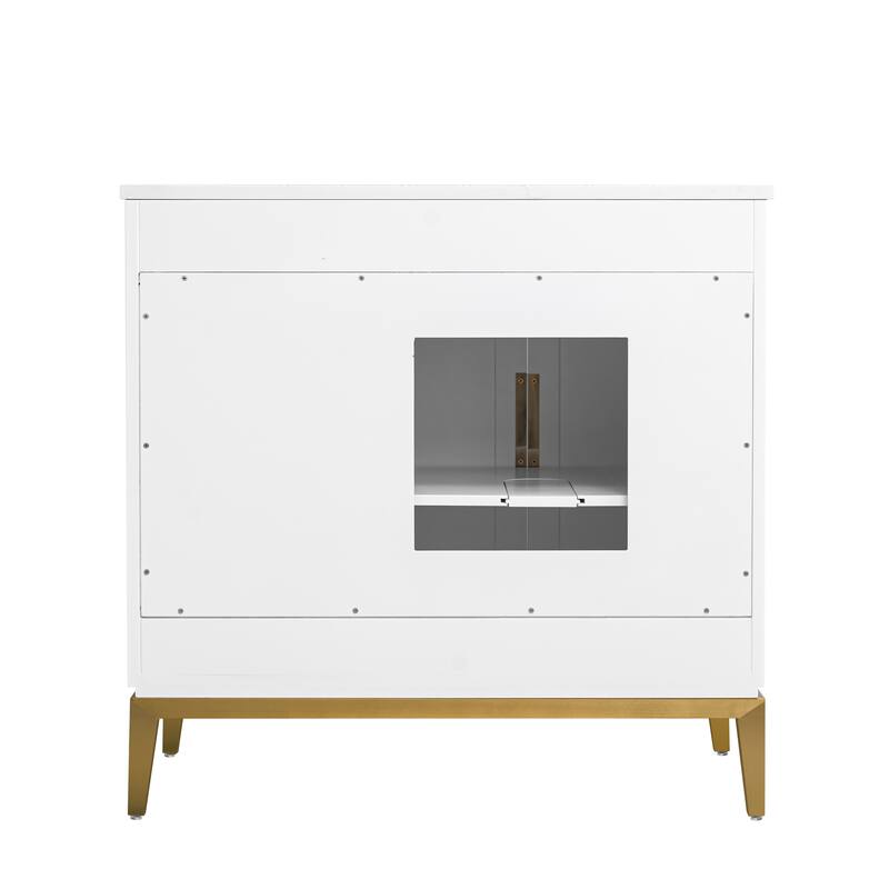 35''H Solid Wood Bath Vanity with Stain-resistant Carrera White Quartz Top and Sink