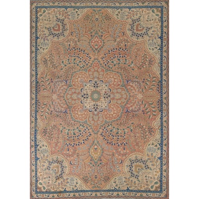 Floral Tabriz Persian Vintage Area Rug Hand-Knotted Wool Carpet - 7'6"x 10'7"