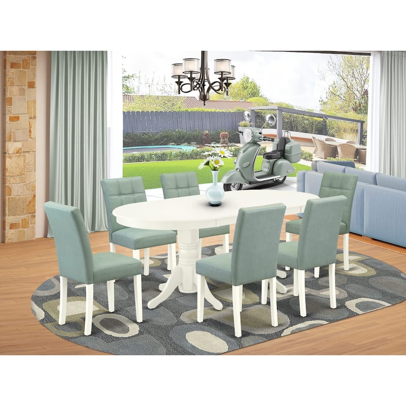 East West Furniture Kitchen Set Contains an Oval Kitchen Table and Chairs, Linen White (Pieces Options) - VAAS7-LWH-43