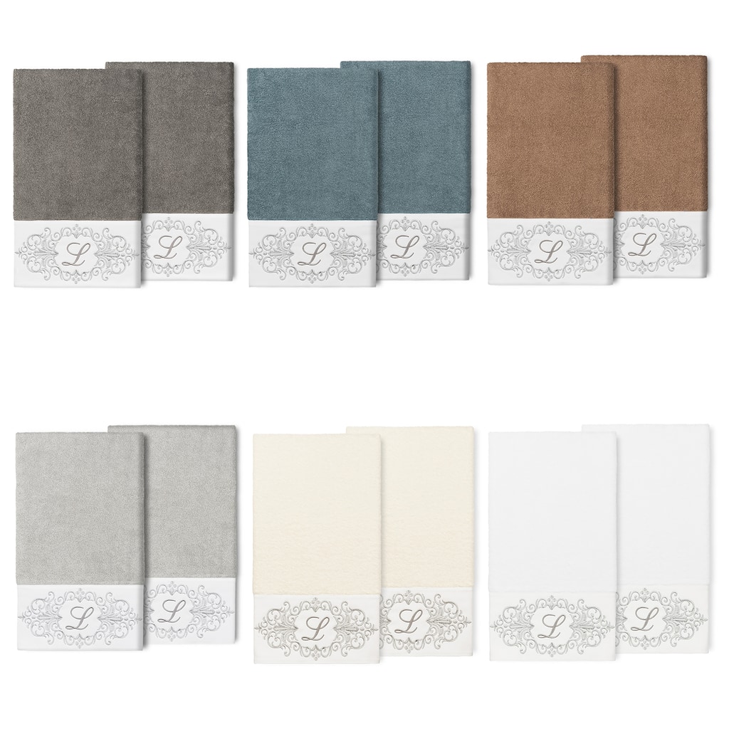 Authentic Hotel and Spa 100% Turkish Cotton Monica 2PC Embellished Bath Towel Set