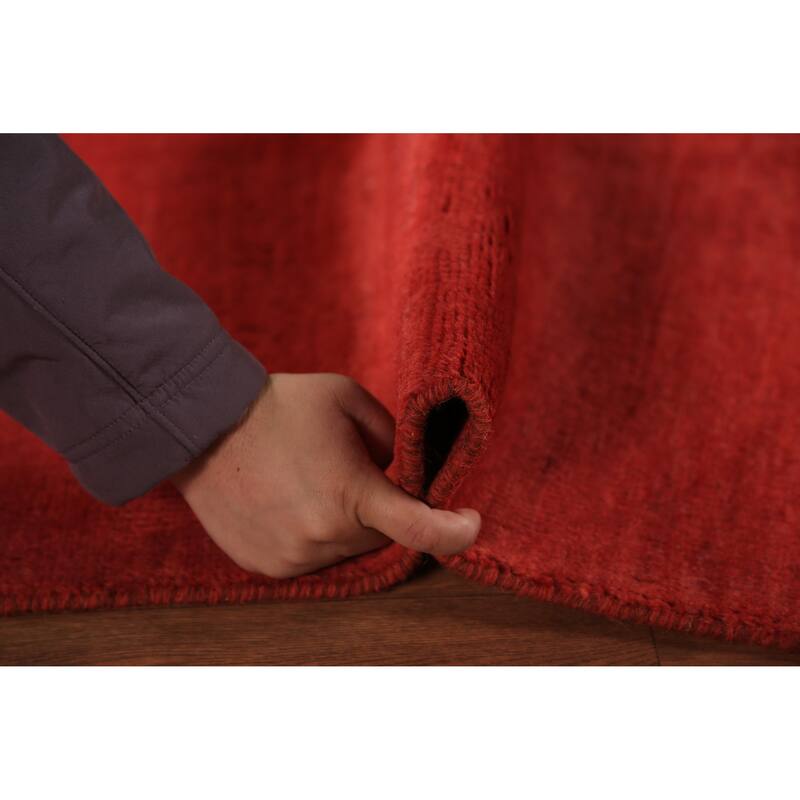 Modern Gabbeh Oriental Rug Hand-Knotted Solid Red Wool Carpet - 2'6" x 4'0"