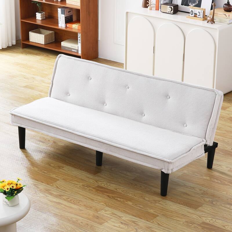 This 66-inch corduroy sofa bed can switch between the two comfortable forms - Beige