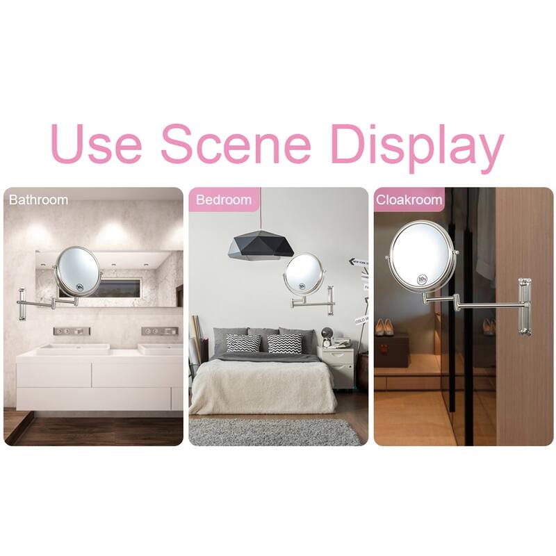 10x Magnifying Wall Mounted Mirror Finished Satin Nickel Finished